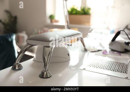 Professional equipment for manicure on table in beauty salon Stock Photo