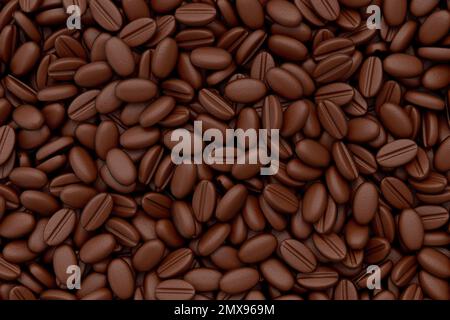 Roasted coffee beans spread out as background. 3d render of concept takeaway food and drink Stock Photo