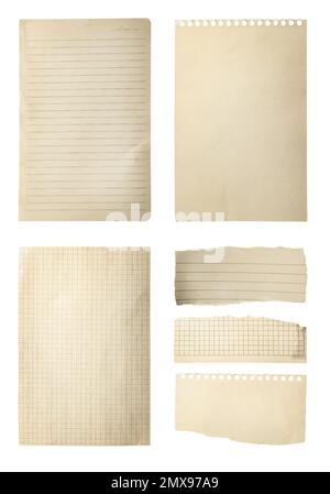 Set of different old notebook papers on white background Stock Photo