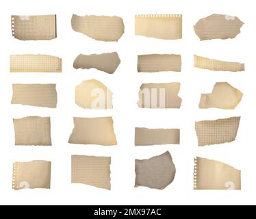 Set of old ripped notebook papers on white background Stock Photo