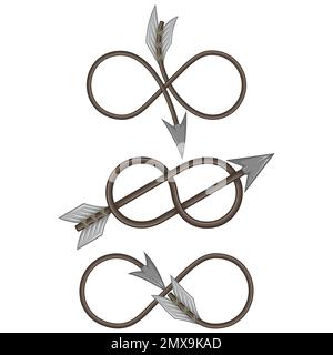 Vector design of curved arrow in the shape of an infinity symbol, knotted arrow illustration Stock Vector