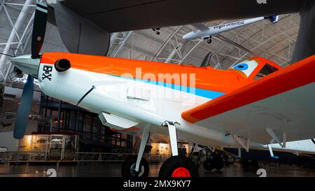 Air Tractor AT-400A ''Dusty Crophopper'' in Steven F. Udvar-Hazy Center of Smithsonian National Air and Space Museum, Chantilly, Virginia, USA Stock Photo