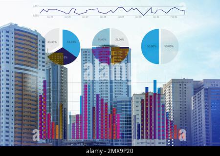 Double exposure of scheme and cityscape Stock Photo