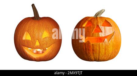Halloween pumpkin head or jack-o-lanterns carved by hands on a dark ...