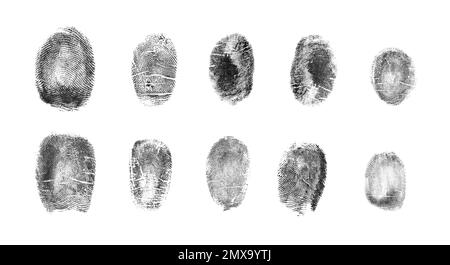 Set of different fingerprints on white background, top view Stock Photo ...
