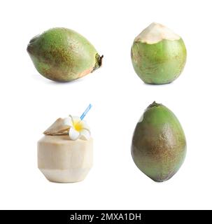 Set of ripe coconuts isolated on white Stock Photo