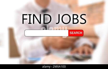 Job hunting. Search bar and people shaking hands on background Stock Photo