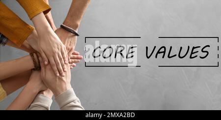 Core values concept. People holding hands together, top view Stock ...