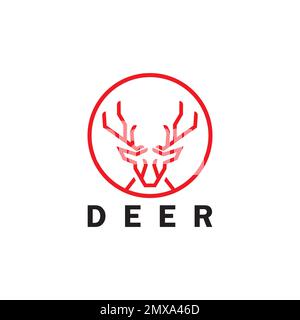 Deer monoline logo design vector template Stock Vector