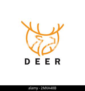 Deer monoline logo design vector template Stock Vector