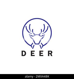 Deer monoline logo design vector template Stock Vector