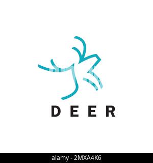 Deer monoline logo design vector template Stock Vector