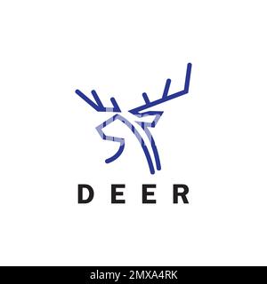 Deer monoline logo design vector template Stock Vector