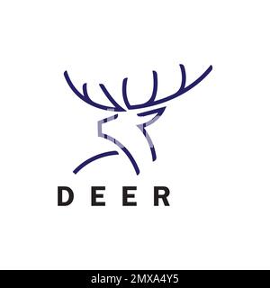 Deer monoline logo design vector template Stock Vector