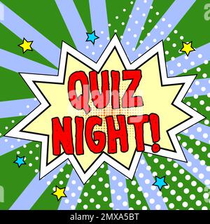 Hand writing sign Quiz Night. Word for evening test knowledge competition between individuals Stock Photo