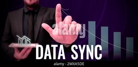 Handwriting text Data Sync. Internet Concept data that is continuously generated by different sources Stock Photo