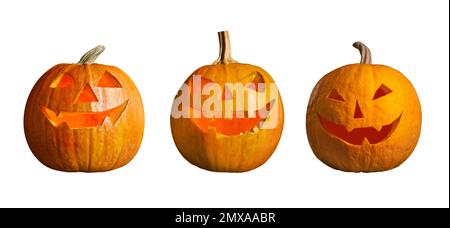 Halloween pumpkin head or jack-o-lanterns carved by hands on a dark ...