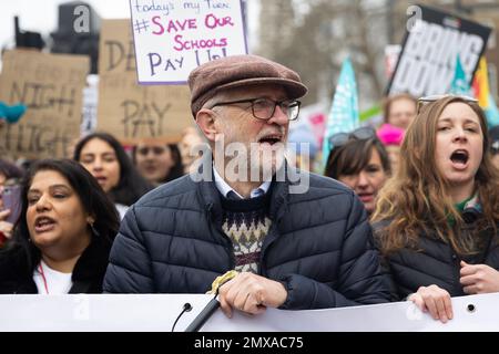 London, UK. 01st Feb, 2023. Former Labour leader Jeremy Corbyn takes part during a rally. Public sector union members in education, the civil service and the railways took part in large scale industrial action across the country. (Photo by Tejas Sandhu/SOPA Images/Sipa USA) Credit: Sipa USA/Alamy Live News Stock Photo