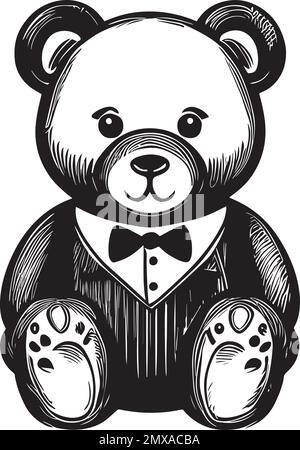 Sitting Cute Teddy Bear Monochrome Logo Stock Vector Image & Art - Alamy