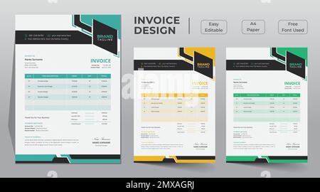 Business invoice template design with price receipt, payment agreement, invoice bill, accounting, bill receipt Stock Vector