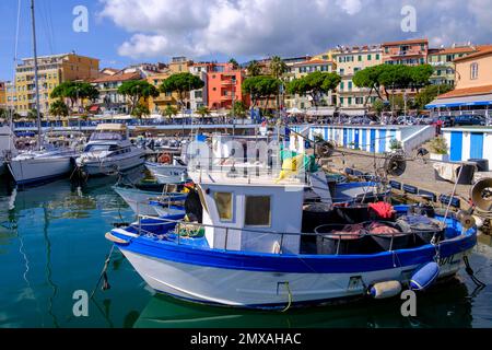 Boats in Porto Vecchio, harbour, San Remo, Sanremo, Riviera, Liguria, Italy Stock Photo