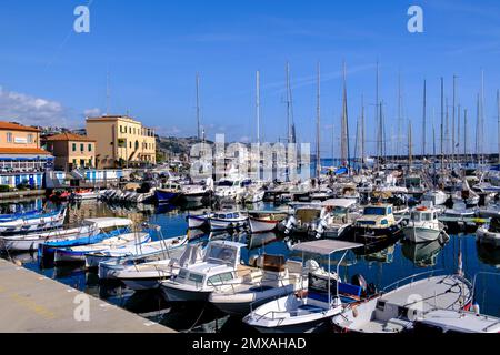 Boats in Porto Vecchio, harbour, San Remo, Sanremo, Riviera, Liguria, Italy Stock Photo