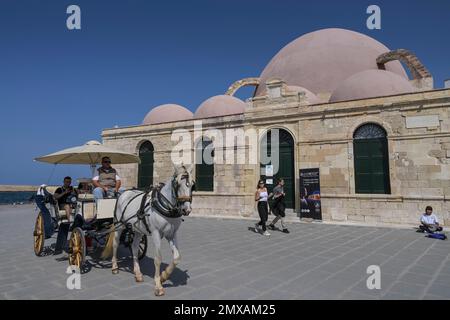 Kioutsouk Hassan Mosque in the Venetian Port, Chania, Crete, Greece Stock Photo