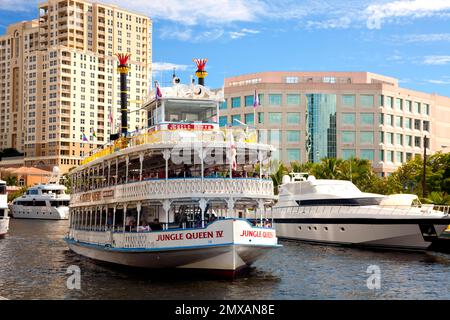 River Walk in front of Skyline, Fort Lauderdale, Florida/ Walk in front of Skyline, Fort Lauderdale, Florida, Fort Lauderdale, Florida, USA Stock Photo