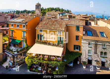 Old town of Sirmione, tourist attraction and thermal spa on southern Lake Garda, Italy, Sirmione, Lake Garda, Italy Stock Photo