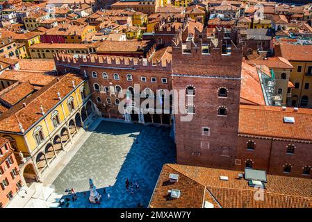 Piazza delle Erbe, Verona with medieval old town, Veneto, Italy, Verona, Veneto, Italy Stock Photo