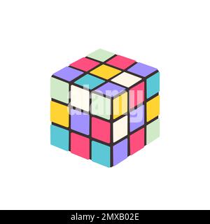 Colored cube on a white background. 90s puzzle cube toy. Vector illustration isolated Stock Vector