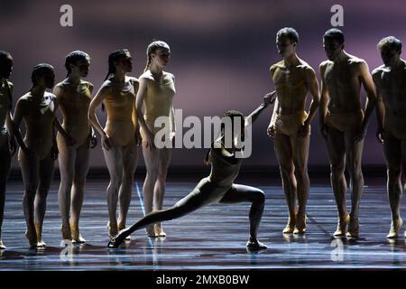 Magdeburg, Germany. 02nd Feb, 2023. The ballet from the Magdeburg Theater rehearses a scene from the piece 'Le Sacre du Printemps' at the opera. The ballet by E. Clug will premiere at the Magdeburg Opera on February 11, 2023. The piece premiered in Maribor, Slovenia, in 2012. It deals with a pagan human sacrifice. The ballet follows the dance piece 'Lydia,' which will be shown after an intermission. Credit: Klaus-Dietmar Gabbert/dpa/ZB/dpa/Alamy Live News Stock Photo