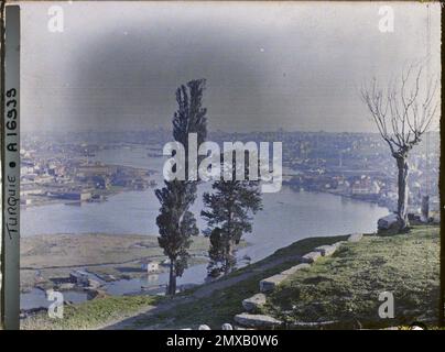 Constantinople (current Istanbul), Turkey the golden horn from the Eyüp cemetery (north, on the right bank) , 1918 - Greece, Turkey and Bulgaria - Léon Busy Stock Photo