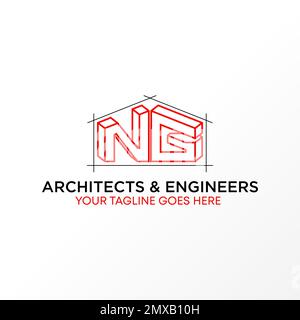 Letter or word NG font in 3D with scale home image graphic icon logo design abstract concept vector stock related to architecture or initial Stock Vector