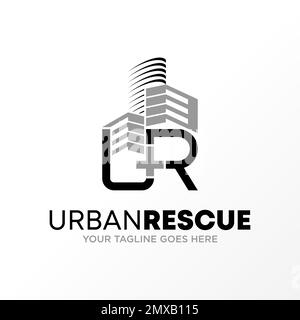 Letter or word UR sans serif font with building or town image graphic icon logo design abstract concept vector stock related to initial or property Stock Vector