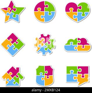 Icons made of puzzle pieces, design elements for your logo, vector eps10 illustration Stock Vector