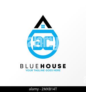 Letter pr word 3C or BC with roof house and water image graphic icon logo design abstract concept vector stock related to property or initial Stock Vector