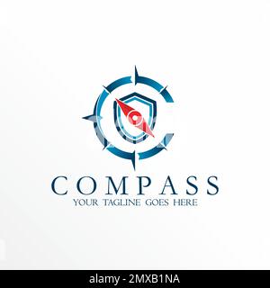 unique Compass with Shield or guard idea icon graphic logo design abstract concept vector stock. Can be used as a symbol related to adventure. Stock Vector