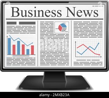 Business news on the screen of computer monitor, vector eps10 illustration Stock Vector