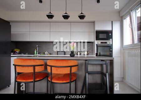 White and gray modern kitchen interior Stock Photo