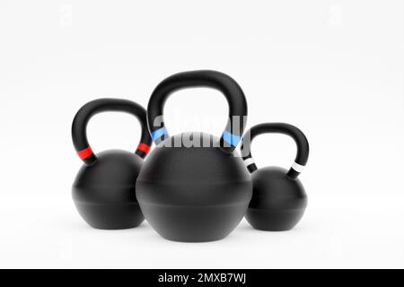 Training weights  on white isolated background. Dumbbells, kettlebell. Stock Photo