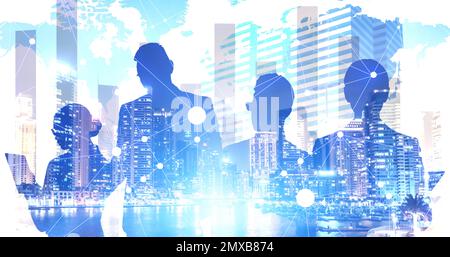 Forex trading. Double exposure of business people and night city Stock Photo