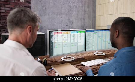 Digital Scrum Agenda Schedule And Gantt Chart Software Stock Photo