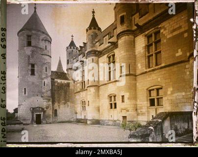 Loches, France The Dungeon and the Western Facade of the Royal Logis of the castle , 1915-Center of France, Loiret, Indre-et-Loire, Loir-et-Cher-Jean Brunhes and Auguste Léon-(August) Stock Photo