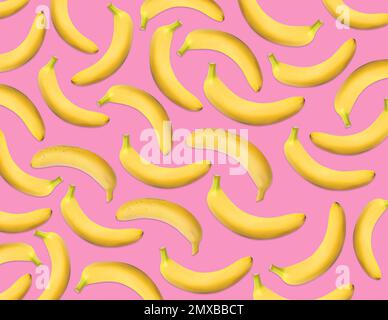 Pattern of fresh bananas on pink background Stock Photo