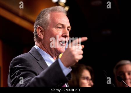 United States Senator Chris Van Hollen (Democrat of Maryland) speaks at a press conference on the potential national debt crisis at the Capitol in Washington, DC, USA, Thursday, February 2, 2023. Photo by Julia Nikhinson/CNP/ABACAPRESS.COM Stock Photo