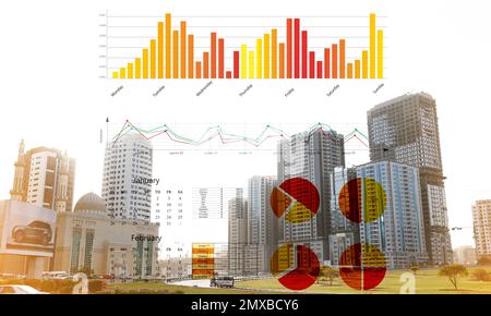 Double exposure of scheme and cityscape Stock Photo