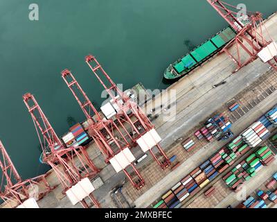 LIANYUNGANG, CHINA - FEBRUARY 3, 2023 - Container loading and unloading ...