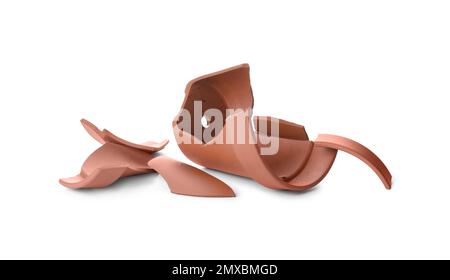 Broken terracotta flower pot isolated on white Stock Photo
