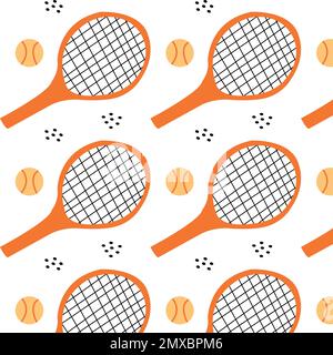 Tennis racquets championship tournament seamless pattern in doodle cartoon style. Stock Vector